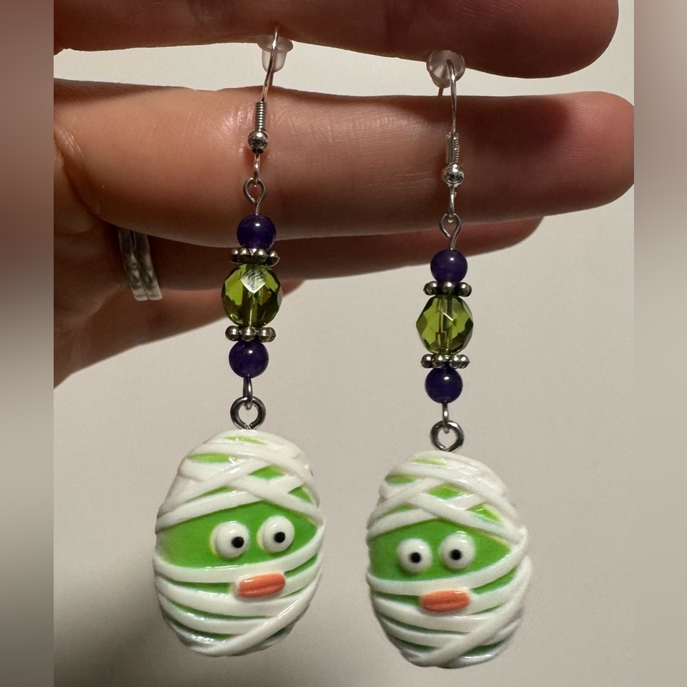 Green and Purple Mummy Earrings